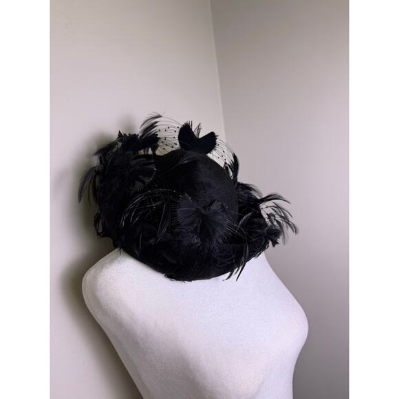 Vintage Jack McConnell Black Feather Pillbox Hat Fascinator Italy main image 12